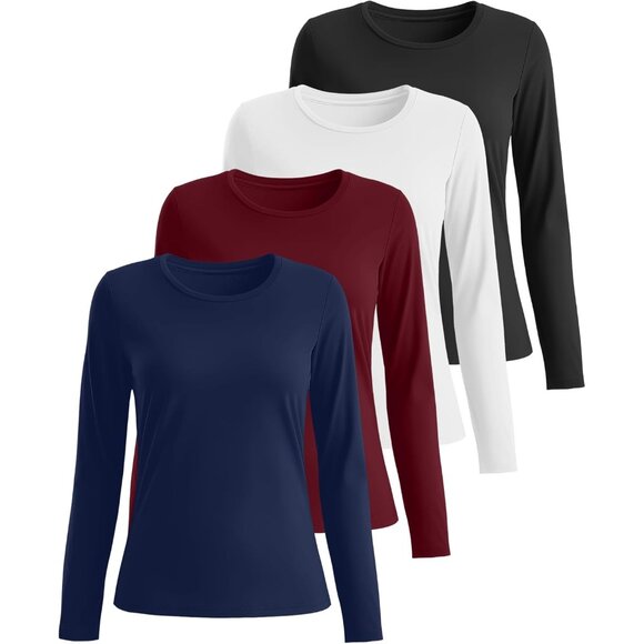4 Pack Women's Plus Size Long Sleeve Shirts Crew Neck Casual Tops - Picture 2 of 7